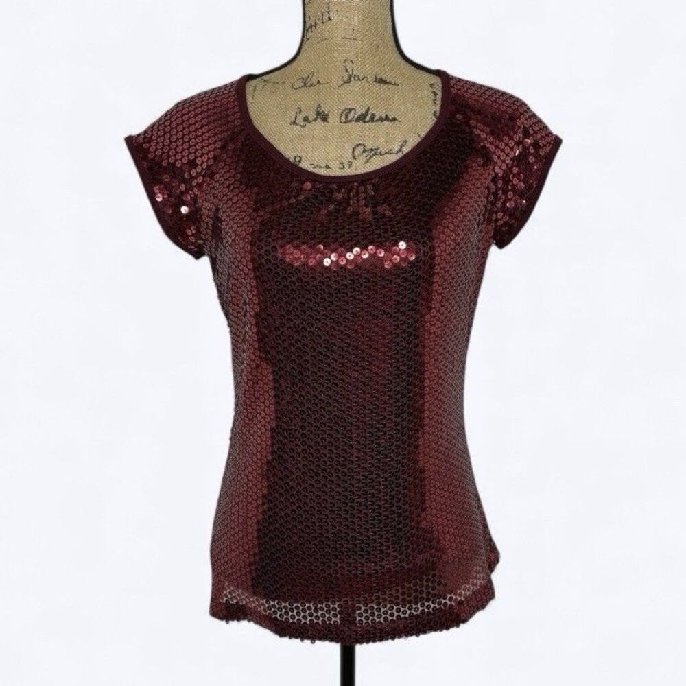 John Paul Richard Red Sequined Top Sz M Y2K 90s Vintage Holiday Party NYE Glam